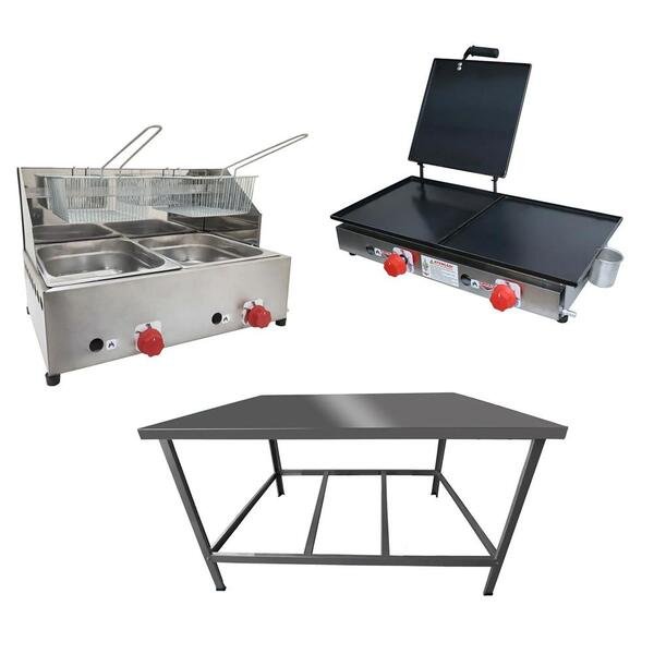 Kit Lanchonete Mesa + Fritadeira + Chapa Alcamar